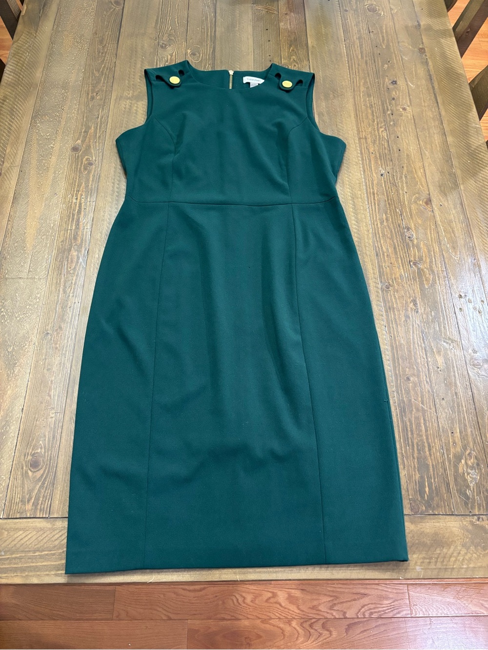 Calvin Klein Green Sleeveless Sheath Dress with Button Accents